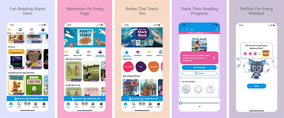 Family Reading: 5 iPhone screenshot previews from the existing catalog