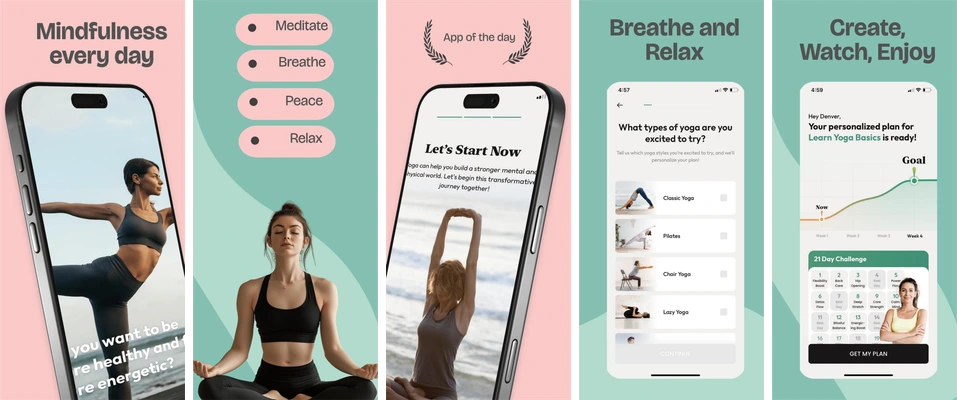 Daily Mindfulness: 5 screenshot compositions from the existing template catalog