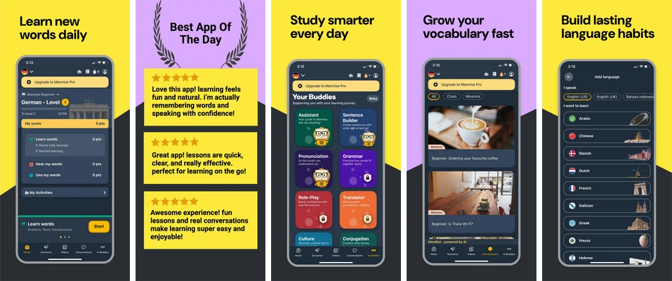 Daily Vocabulary: 5 iPhone screenshot previews from the existing catalog