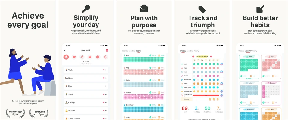 Goals and Habits: 5 iPhone screenshot previews from the existing catalog
